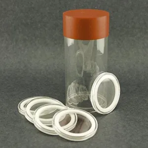 (1) Airtite Coin Holder Storage Container & (5) Air-Tite 14Mm White Ring Coin Holder Capsules For 1/20Oz Gold Pandas & Maple Leafs