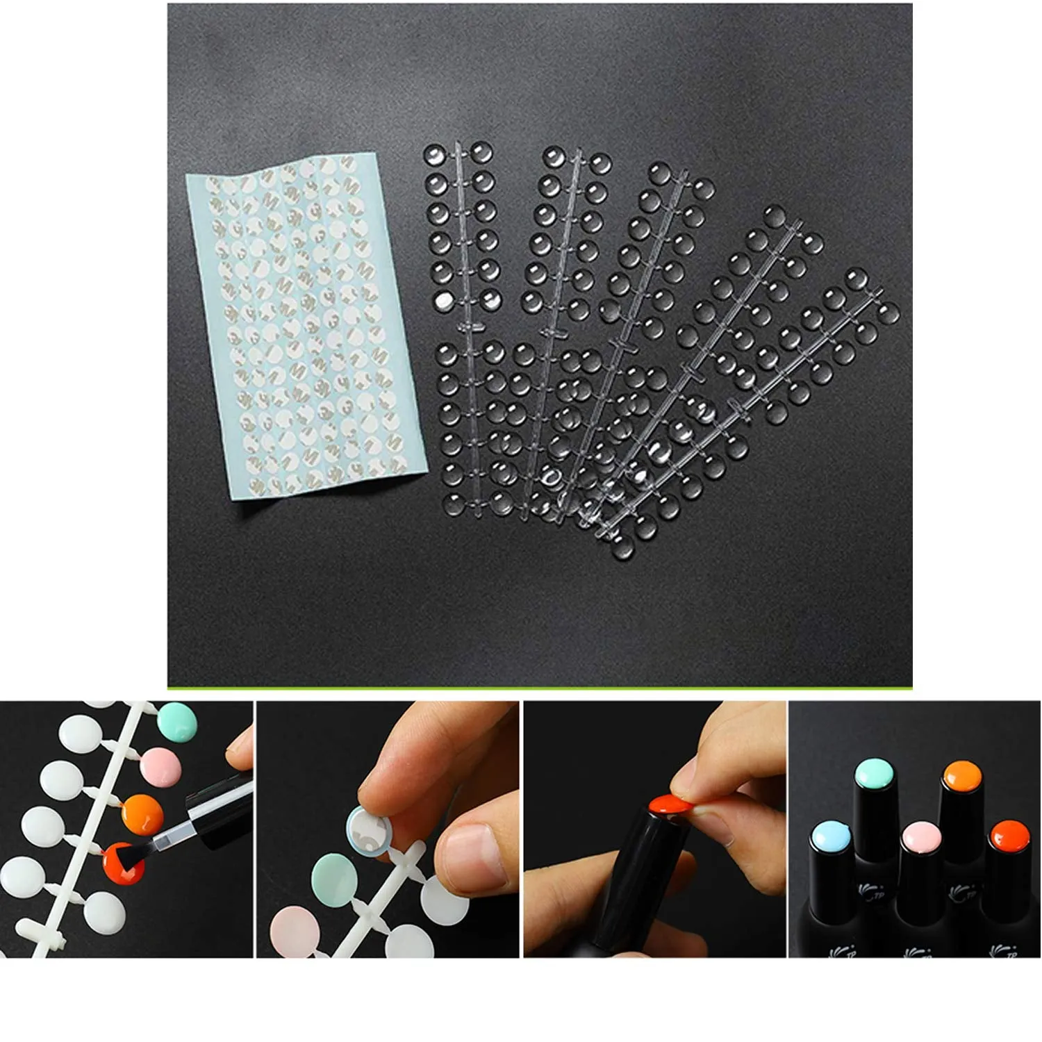 120 Pcs False Nail Display Tips Nail Art Display Chart Nail Art Color Display Tips Tool with Adhesive Sticker for Nail Polish Training Practicing (Transparent)