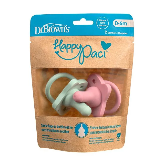[3 Pack] Dr Brown's Happypaci One-Piece Silicone Pacifier - 0M Pink