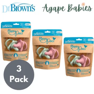 [3 Pack] Dr Brown's Happypaci One-Piece Silicone Pacifier - 0M Pink