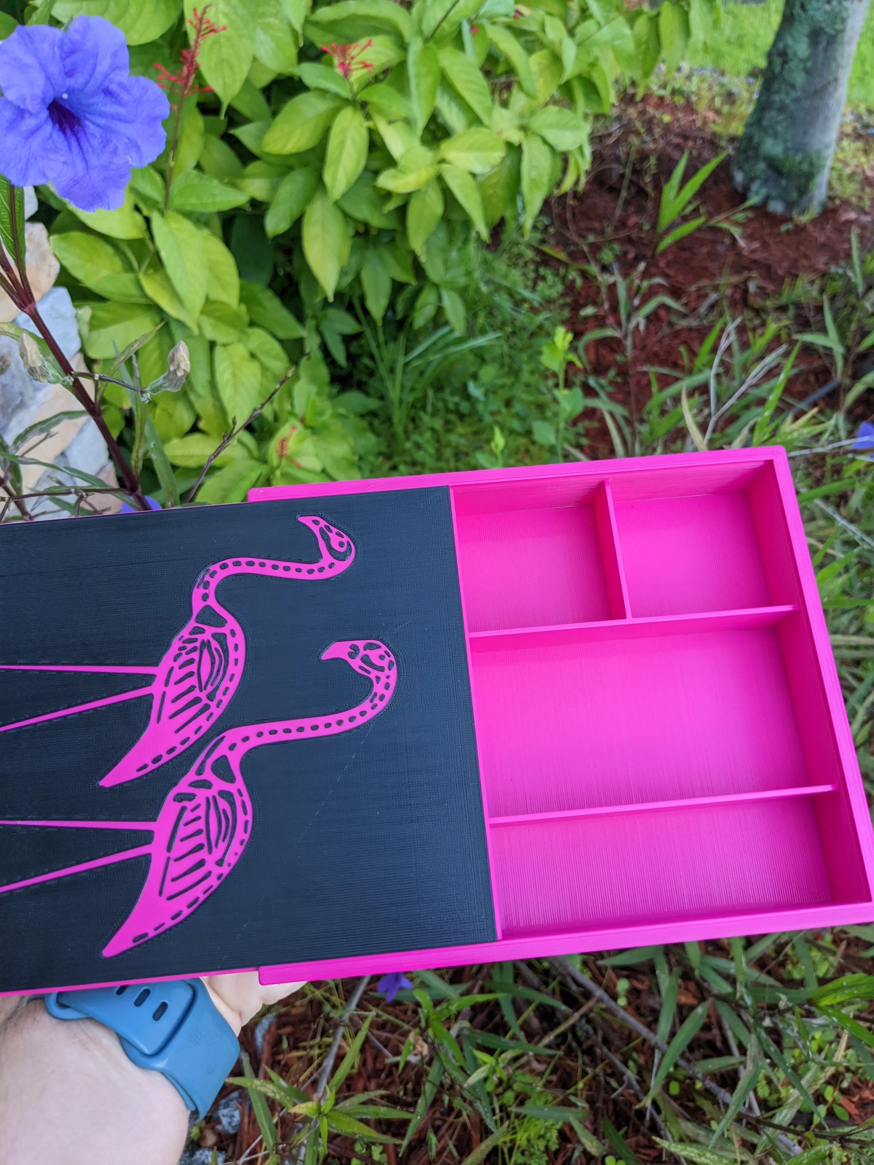 3D printed Notions Box--Skeletal Flamingo