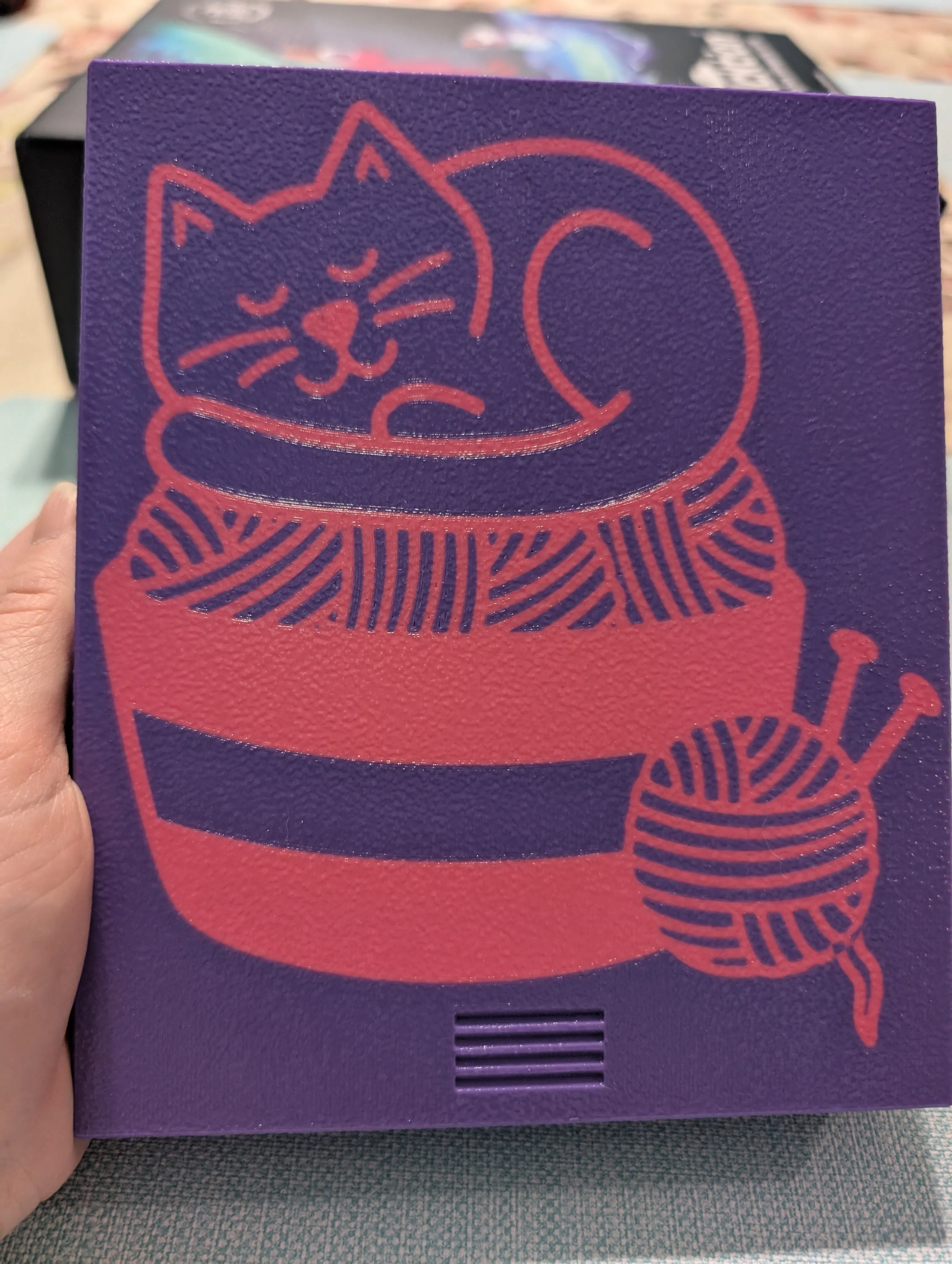 3D printed Notions Box--Sleepy Cat in Yarn