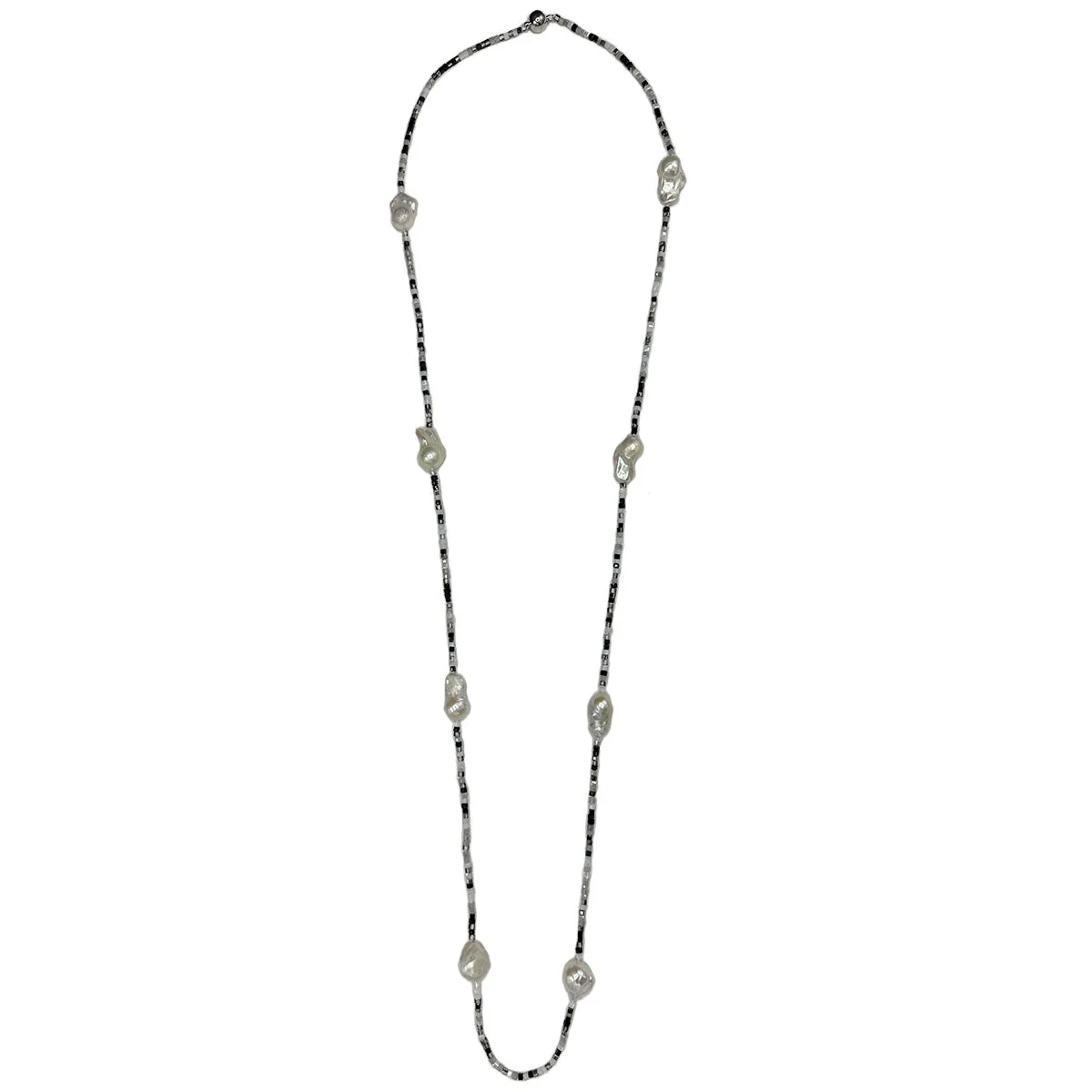 405-BLACK-S | BLACK MIX CRYSTAL & WILD PEARL NECKLACE 44"