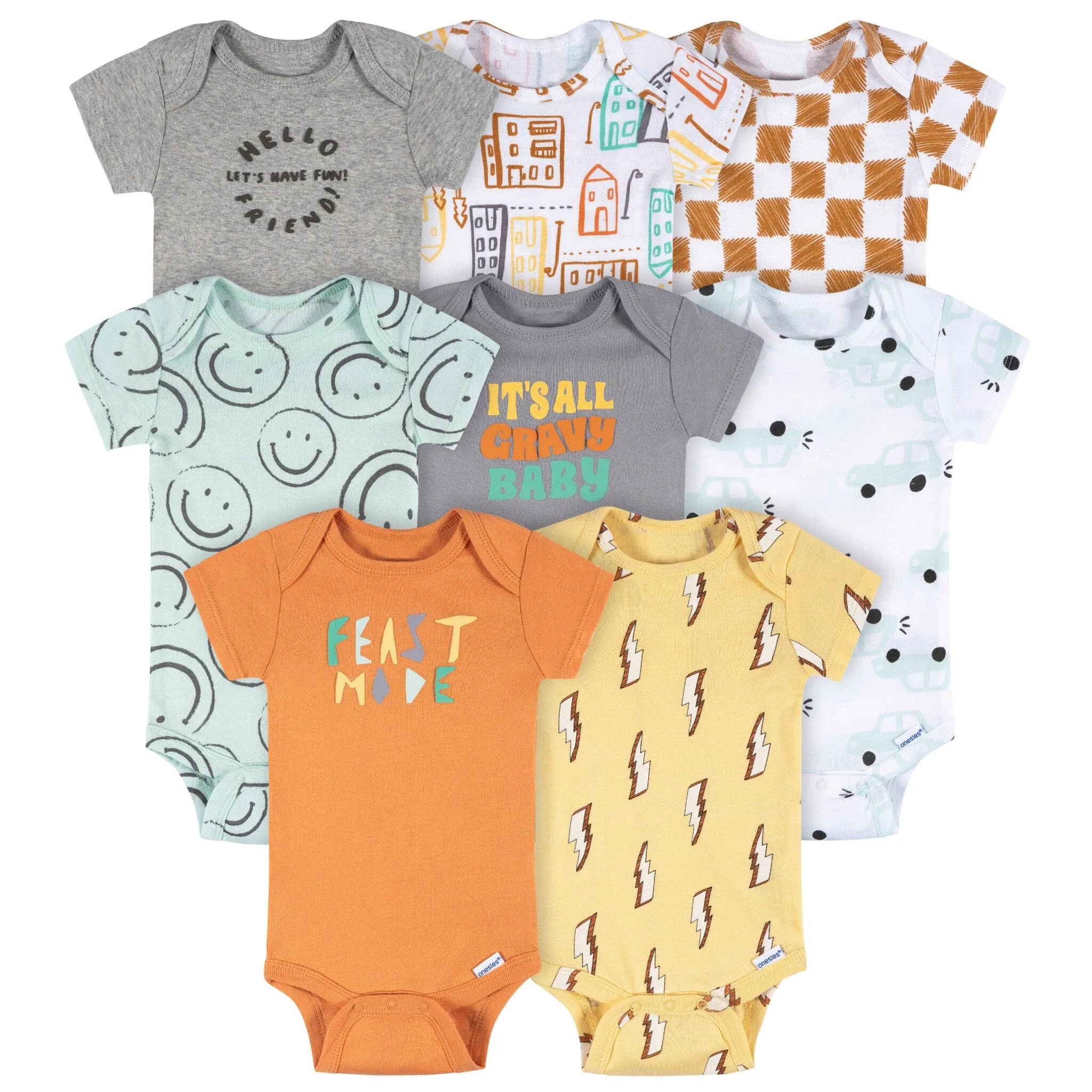 8-Pack Baby Boys Hello Friends Short Sleeve Onesies® Bodysuits