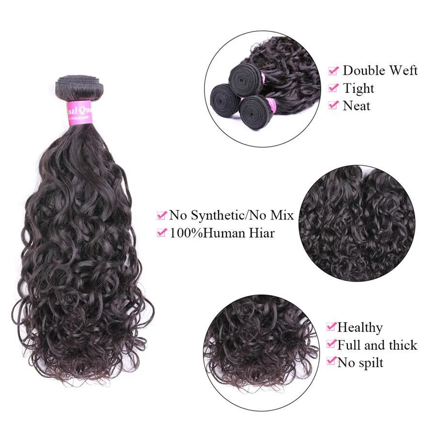 9A  Natural Wave Human Hair 3 Bundles with 4*4 Closure Natural Black