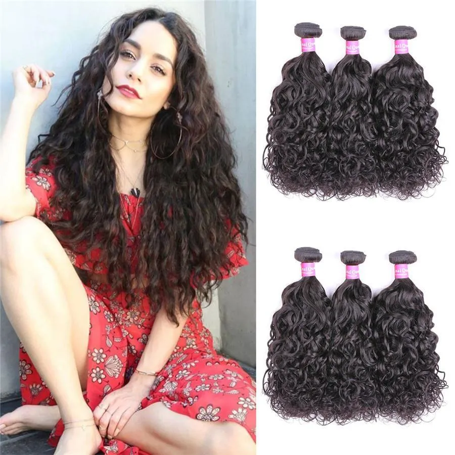 9A  Natural Wave Human Hair 3 Bundles with 4*4 Closure Natural Black