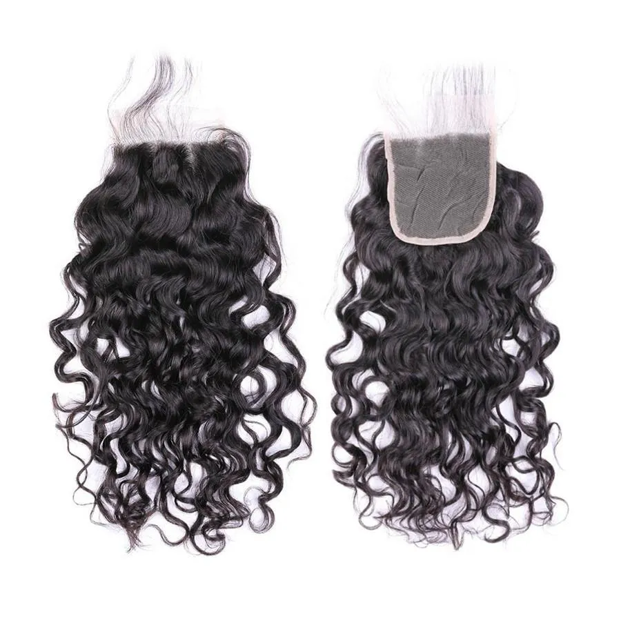 9A  Natural Wave Human Hair 3 Bundles with 4*4 Closure Natural Black
