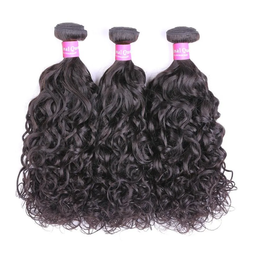 9A  Natural Wave Human Hair 3 Bundles with 4*4 Closure Natural Black