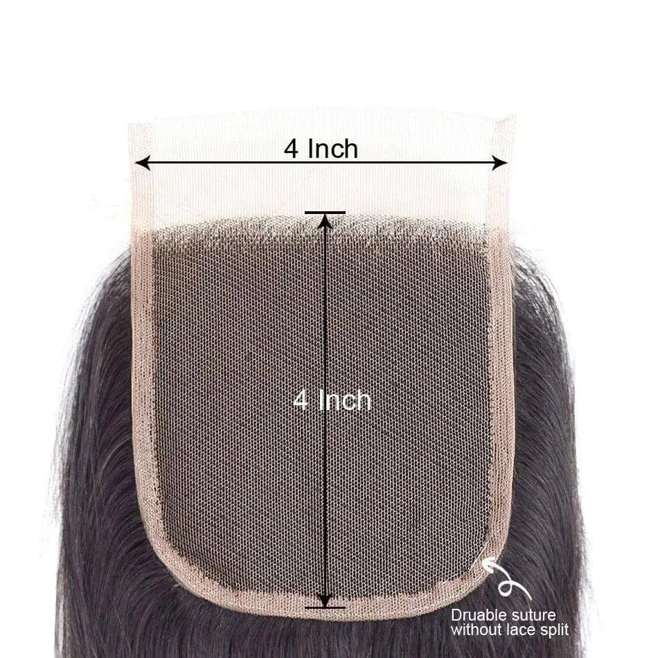 9A Straight Soft Peruvian Virgin Hair 3 Bundles with Closure Natural Color