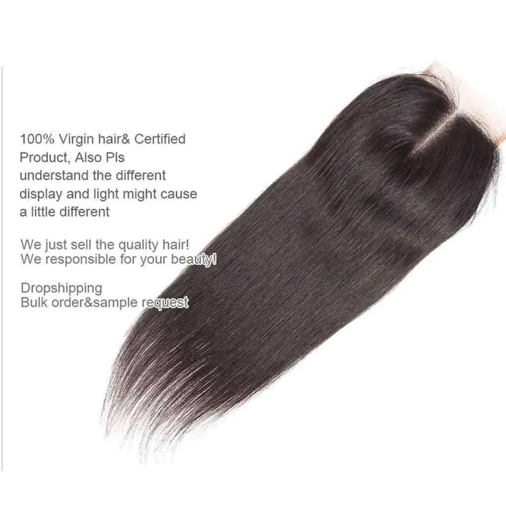 9A Straight Soft Peruvian Virgin Hair 3 Bundles with Closure Natural Color