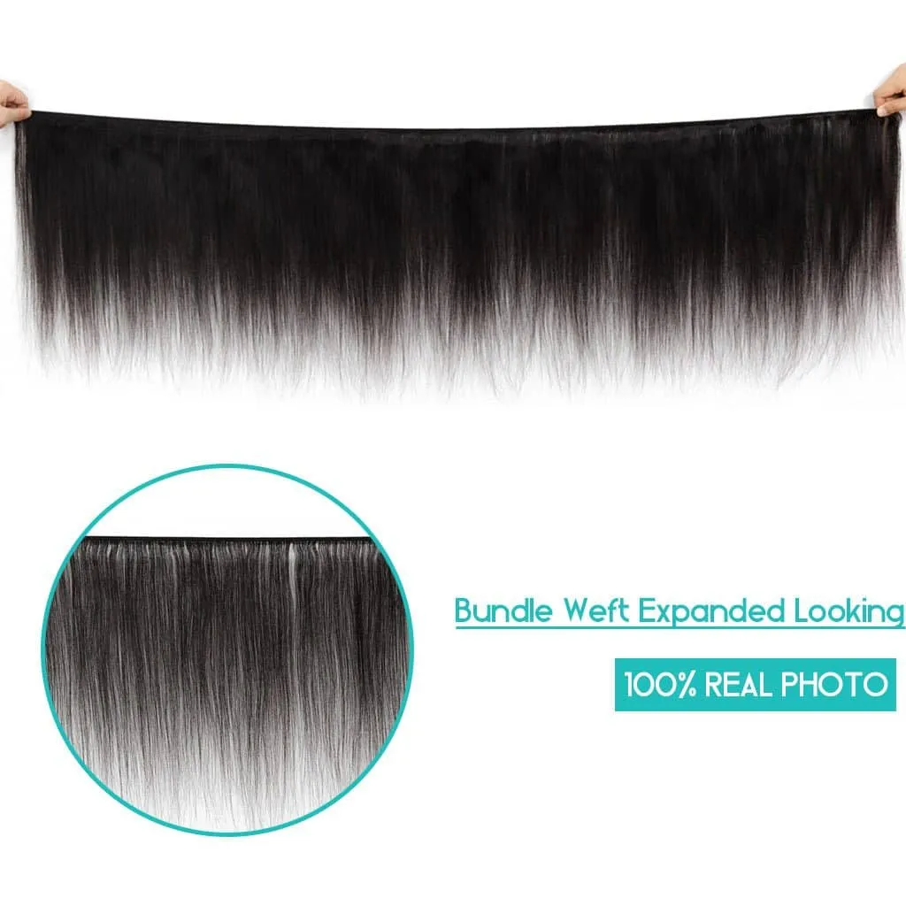 9A Straight Soft Peruvian Virgin Hair 3 Bundles with Closure Natural Color