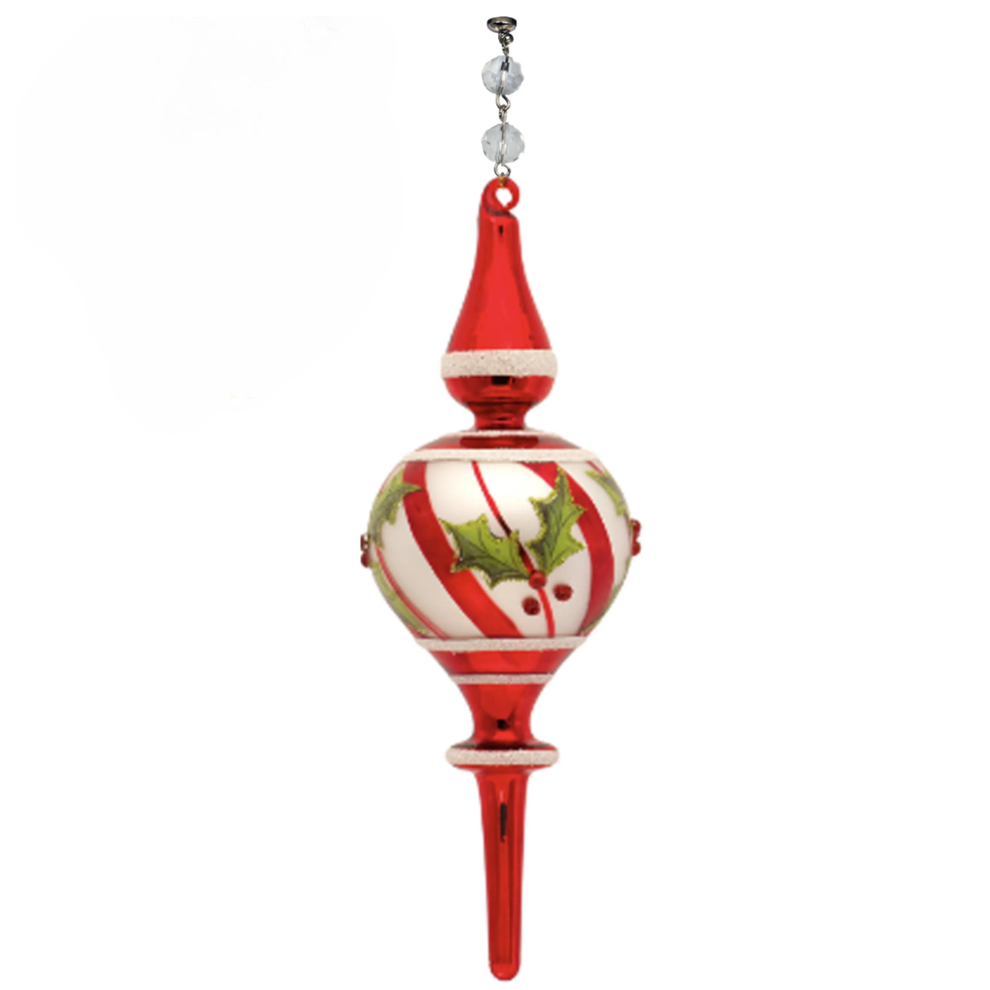 9" RED/WHITE HOLLY FINIAL (Set/1) MAGNETIC CHANDELIER ORNAMENT