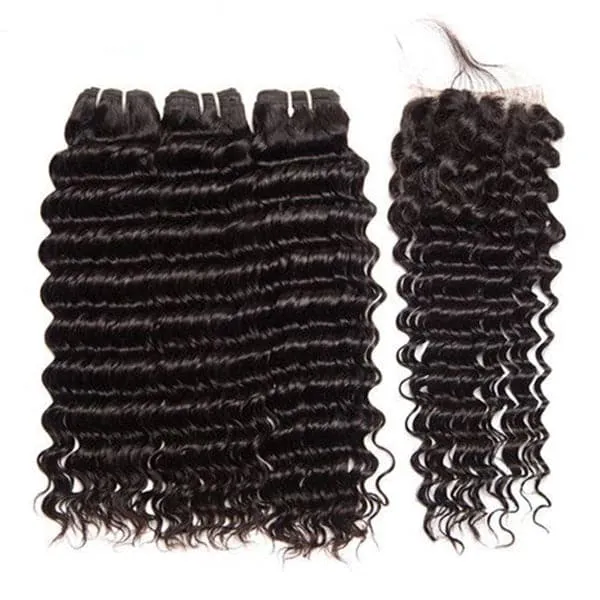 Alipop Deep Wave Hair With Closure 100% Human Hair 3 Bundles With Closure