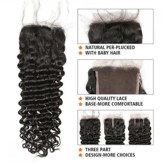 Alipop Deep Wave Hair With Closure 100% Human Hair 3 Bundles With Closure