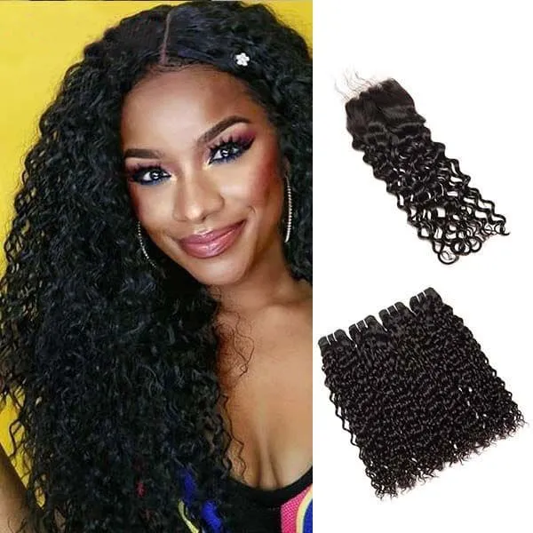 Alipop Hair Deep Wave Bundles with Closure 100% Unprocessed Virgin Human Hair Deep Wave 4 Bundles with Lace Closure