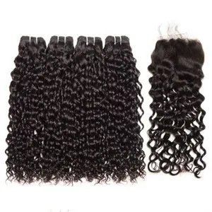 Alipop Hair Deep Wave Bundles with Closure 100% Unprocessed Virgin Human Hair Deep Wave 4 Bundles with Lace Closure