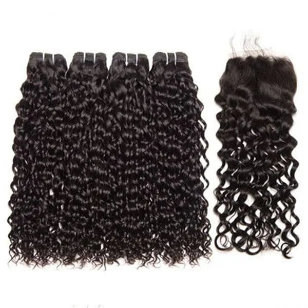 Alipop Hair Deep Wave Bundles with Closure 100% Unprocessed Virgin Human Hair Deep Wave 4 Bundles with Lace Closure