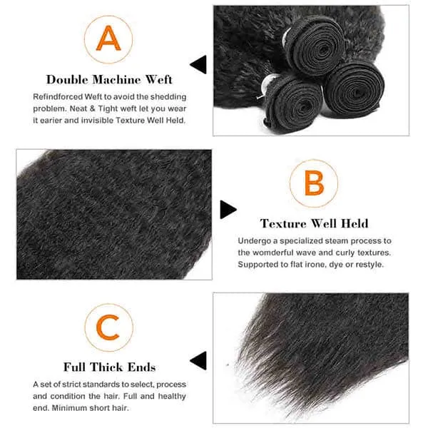 Alipop Hair Kinky Straight 4 Bundles With Closure 100% Human Hair Bundles With 4X4 Lace Closure