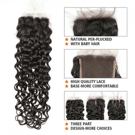 Alipop Water Wave 3 Bundles with Closure 100% Virgin Wet and Wavy Hair Bundles With Lace Closure Natural Color