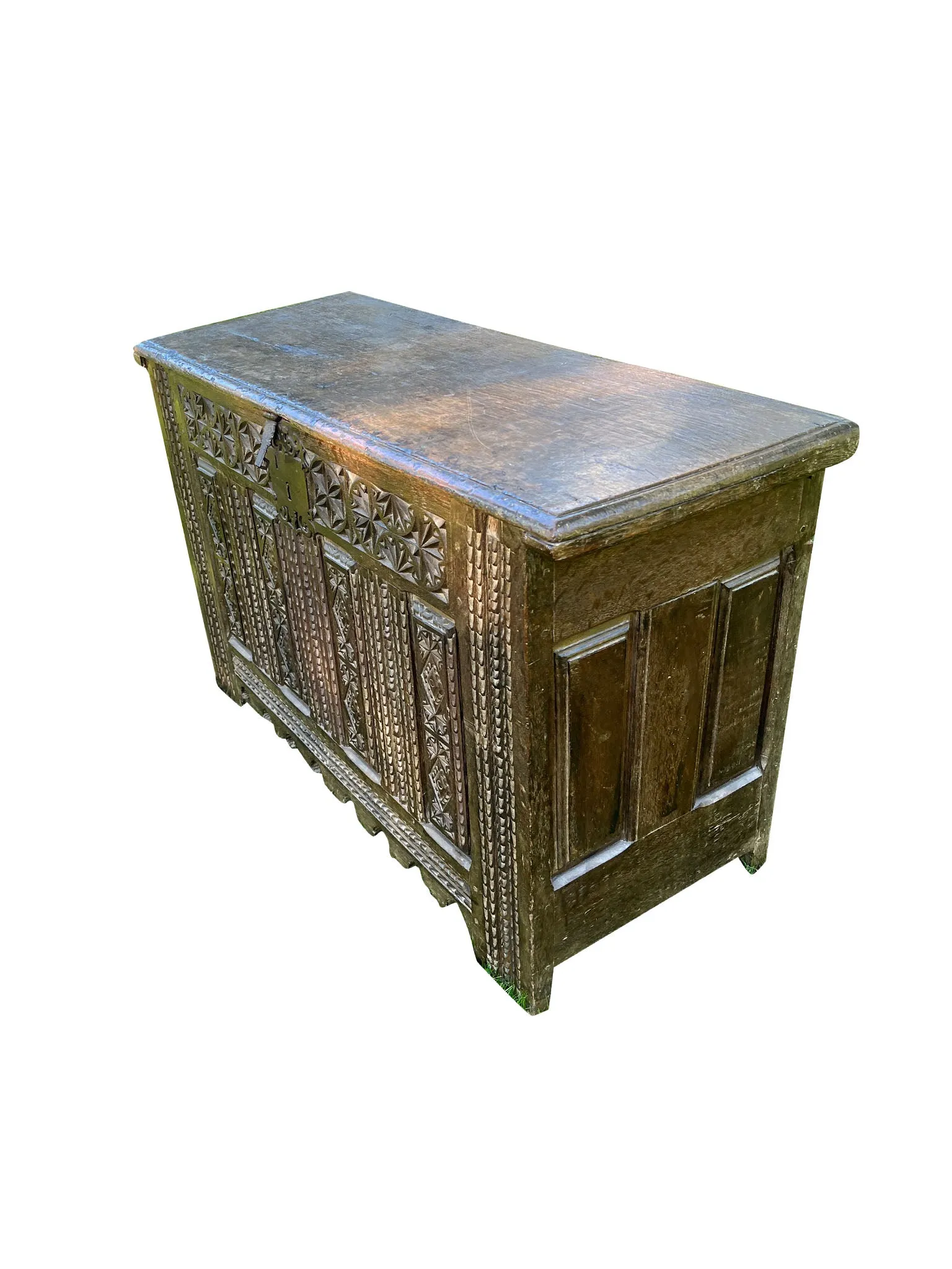 Antique Gothic Revival Trunk with Painted Interior