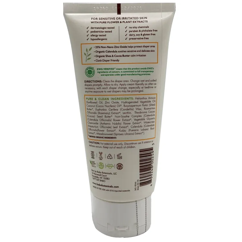 Babo Botanicals Sensitive Baby Fragrance Free Diaper Cream 3 oz