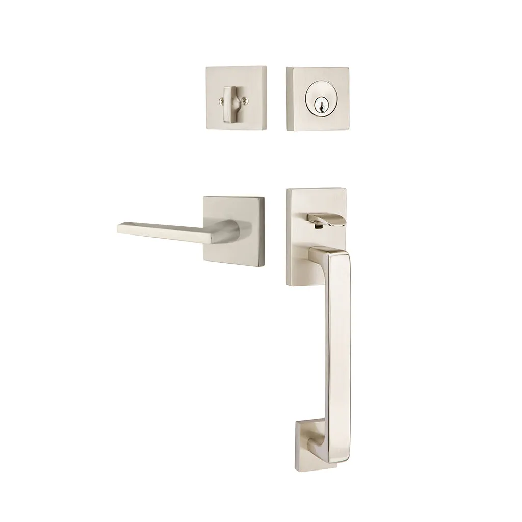 Baden Tubular Single Cylinder Helios Lever Left Door Entrance Set - Door Mount - 17" Brass/Satin Nickel