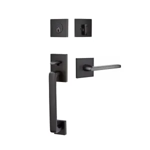 Baden Tubular Single Cylinder Helios Lever Right Door Entrance Set - Door Mount - 17" Brass/Flat Black