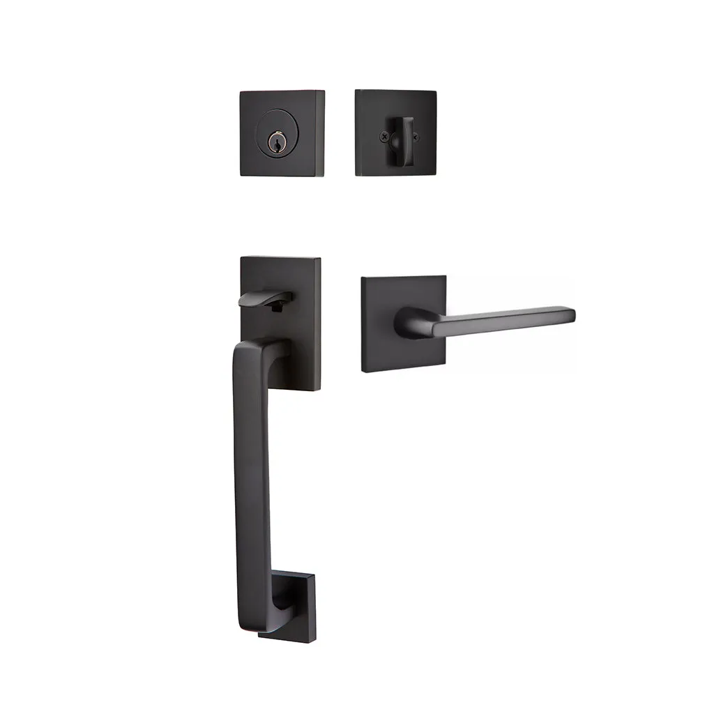 Baden Tubular Single Cylinder Helios Lever Right Door Entrance Set - Door Mount - 17" Brass/Flat Black