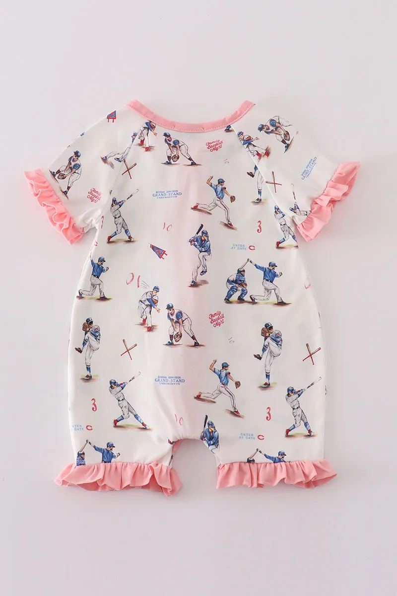 Baseball Print Girl Romper