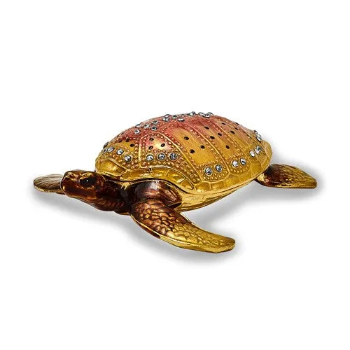 Bejeweled Enameled & Crystal Loggerhead Sea Turtle Trinket Box