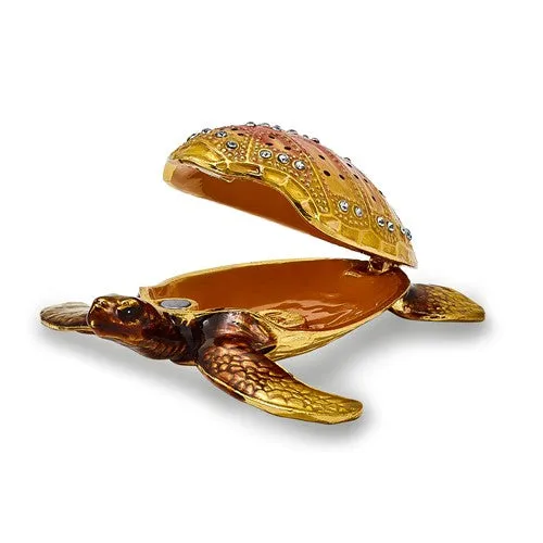Bejeweled Enameled & Crystal Loggerhead Sea Turtle Trinket Box