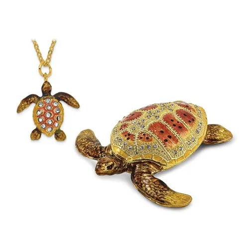 Bejeweled Enameled & Crystal Loggerhead Sea Turtle Trinket Box