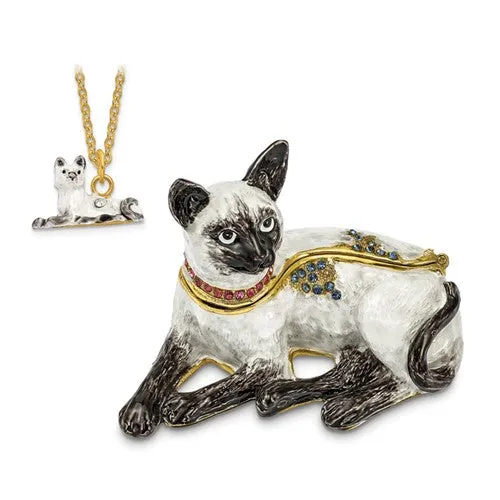 Bejeweled Enameled Siamese Cat Trinket Box