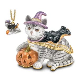 Bejeweled Serena Halloween Cat Trinket Box