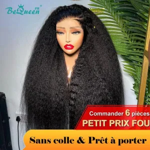 BeQueen "Iwa" Perruque Customisée Longue Kinky Straight Prêt à porter Sans Colle 4X4 Petit Prix FOU