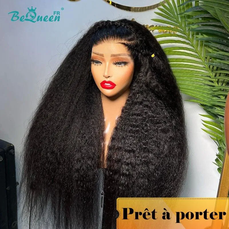 BeQueen "Iwa" Perruque Customisée Longue Kinky Straight Prêt à porter Sans Colle 4X4 Petit Prix FOU