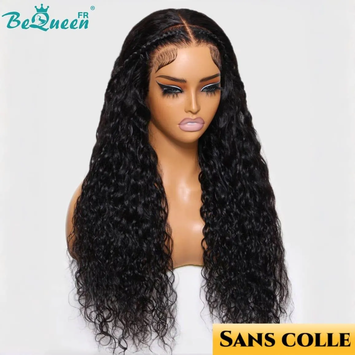 BeQueen "René" Perruque Customisée Longue Curly Wave Prêt à porter Sans Colle 13X4 avec Tresse Petit Prix FOU