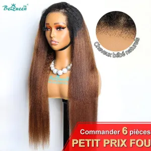 BeQueen “Venetia” Perruque Longue Bords Bouclés Kinky Straight avec Lace Closure 4x4  Petit Prix FOU