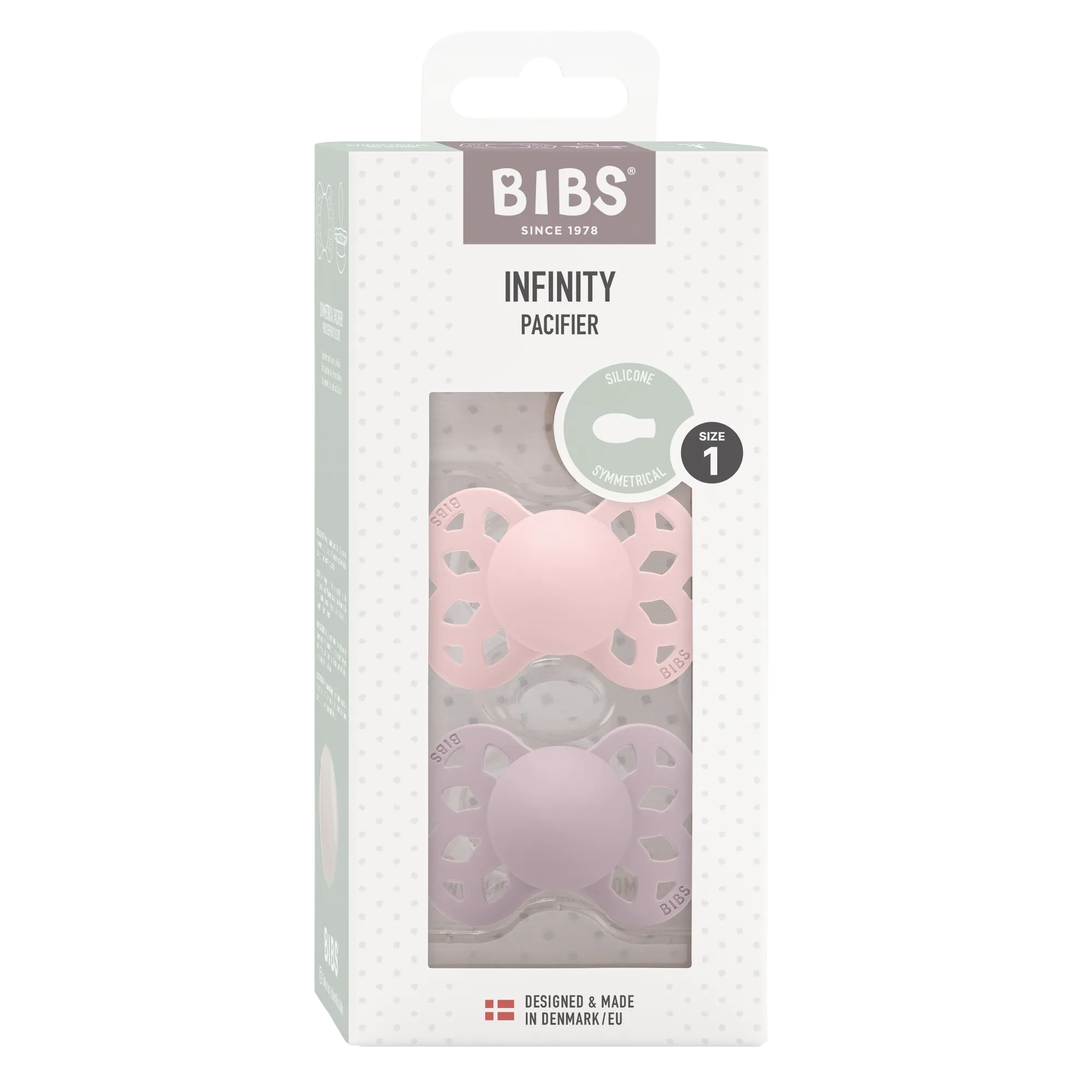 BIBS Infinity Pacifier Silicone 2 PK Symmetrical Blossom/Dusky Lilac (Min. of 2 PK, multiples of 2 PK)