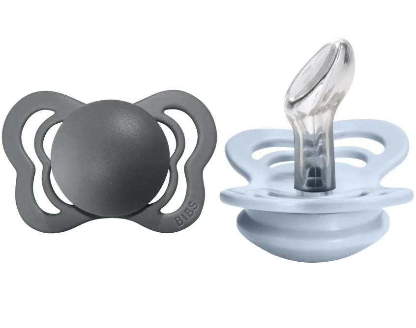 BIBS Pacifier COUTURE Silicone 2 PK Iron / Baby Blue (Min. of 2 PK, multiples of 2 PK)