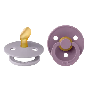 BIBS Pacifier Original COLOUR Latex 2 PK Anatomical Fossil Grey / Mauve (Min. of 2 PK, multiples of 2 PK)