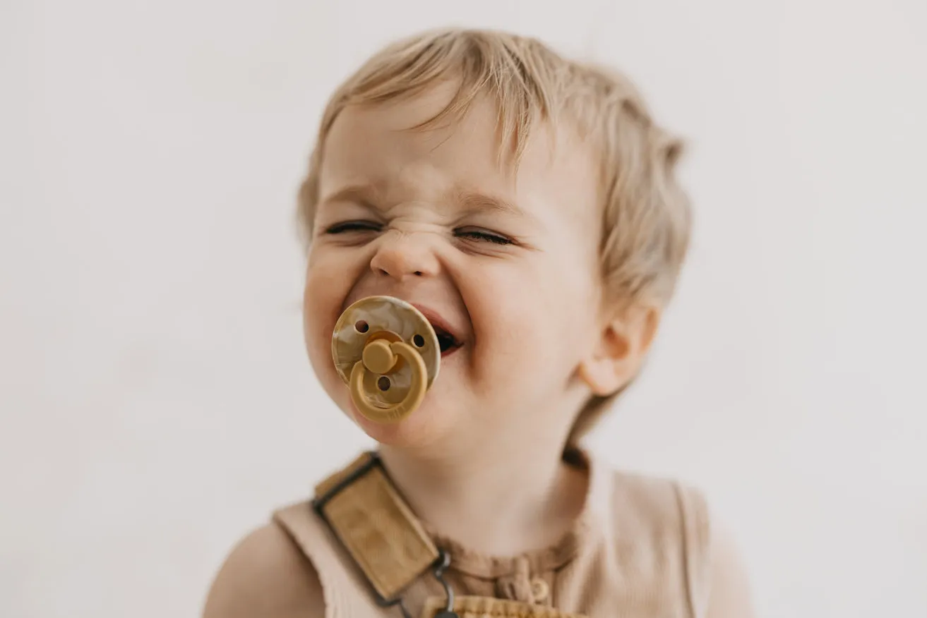 BIBS Pacifier Original COLOUR TIE-DYE Latex 2 PK Mustard / Ivory (Min. of 2 PK, multiples of 2 PK)