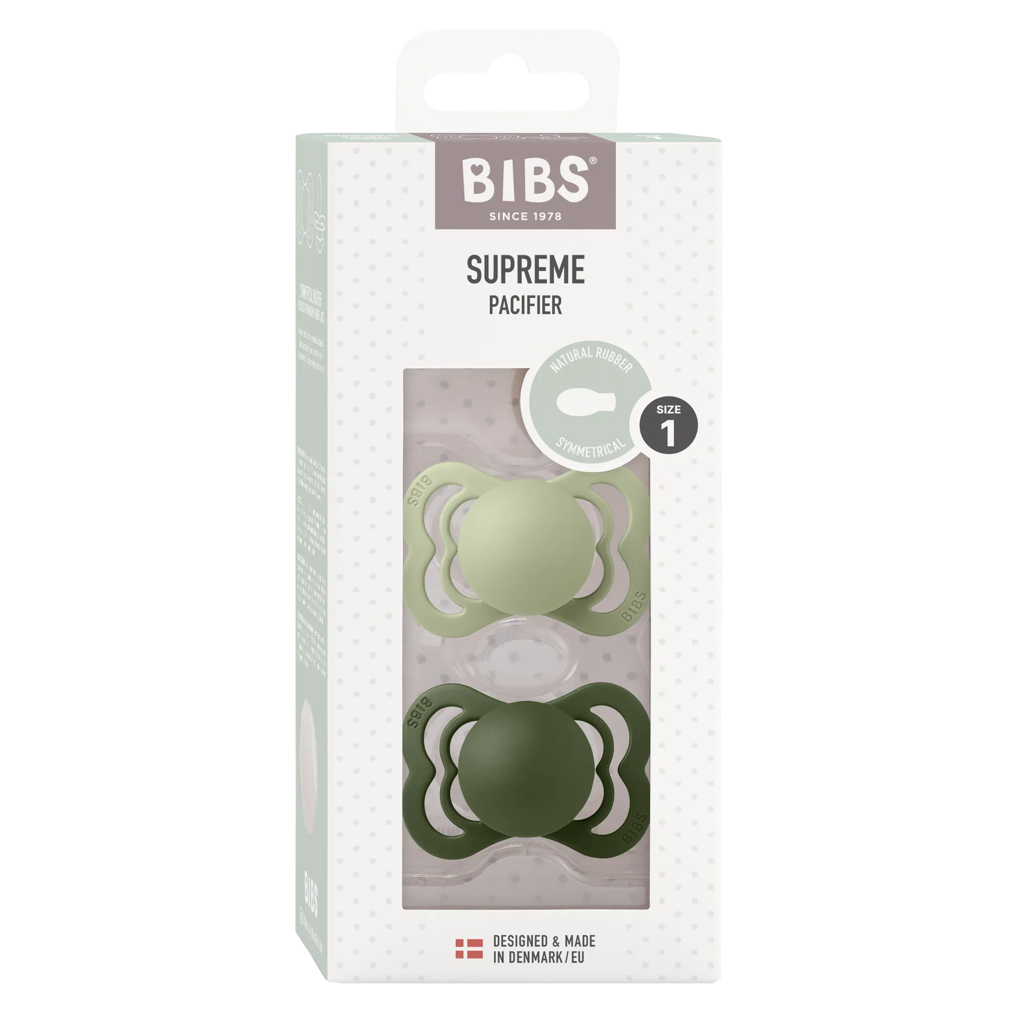 BIBS Pacifier SUPREME Latex 2 PK Sage / Hunter Green (Min. of 2 PK, multiples of 2 PK)