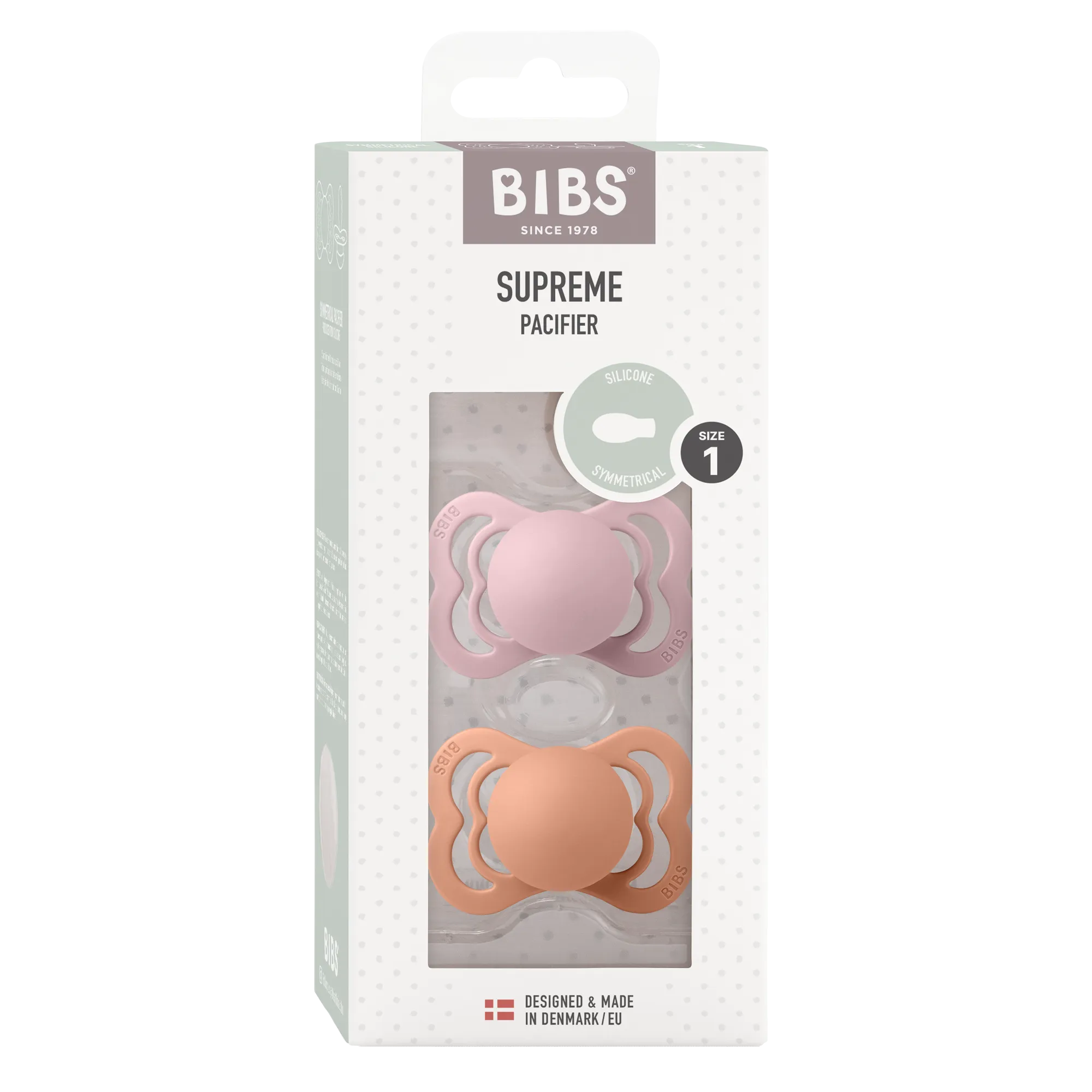 BIBS Pacifier SUPREME Silicone 2 PK Pink Plum / Peach (Min. of 2 PK, multiples of 2 PK)