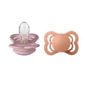BIBS Pacifier SUPREME Silicone 2 PK Pink Plum / Peach (Min. of 2 PK, multiples of 2 PK)