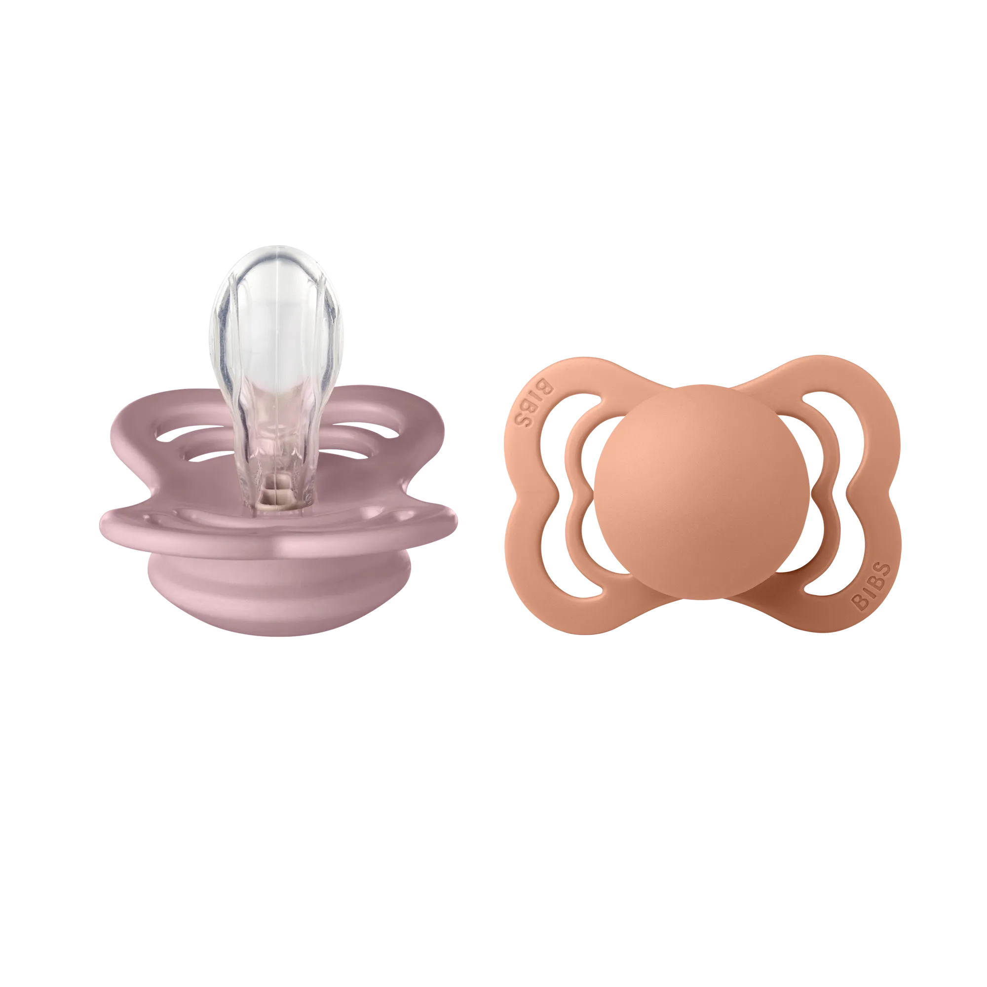 BIBS Pacifier SUPREME Silicone 2 PK Pink Plum / Peach (Min. of 2 PK, multiples of 2 PK)