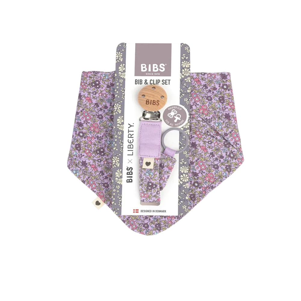 Bibs x LIBERTY Bib & Clip Set Chamomile Lawn - Violet Sky