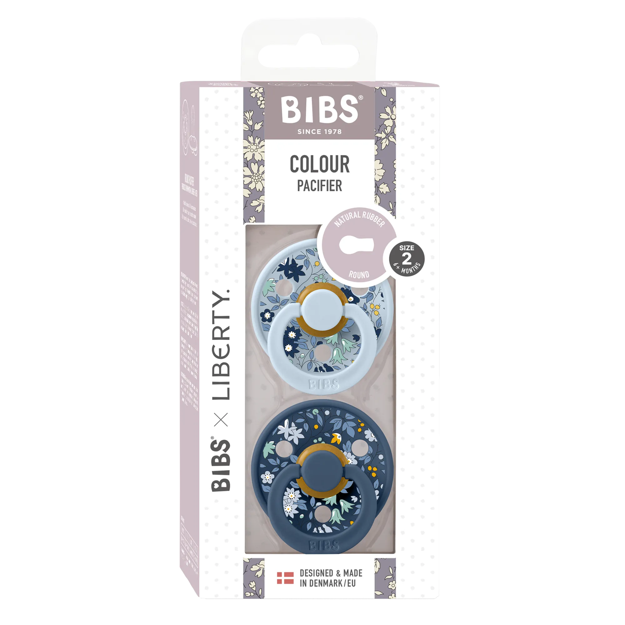 BIBS x Liberty Pacifier Original COLOUR Latex 2 PK Chamomile Lawn Baby Blue Mix (Min. of 2 PK, multiples of 2 PK)
