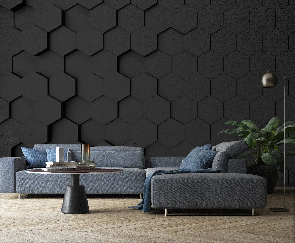 Black Hexagons 3D Wallpaper Mural