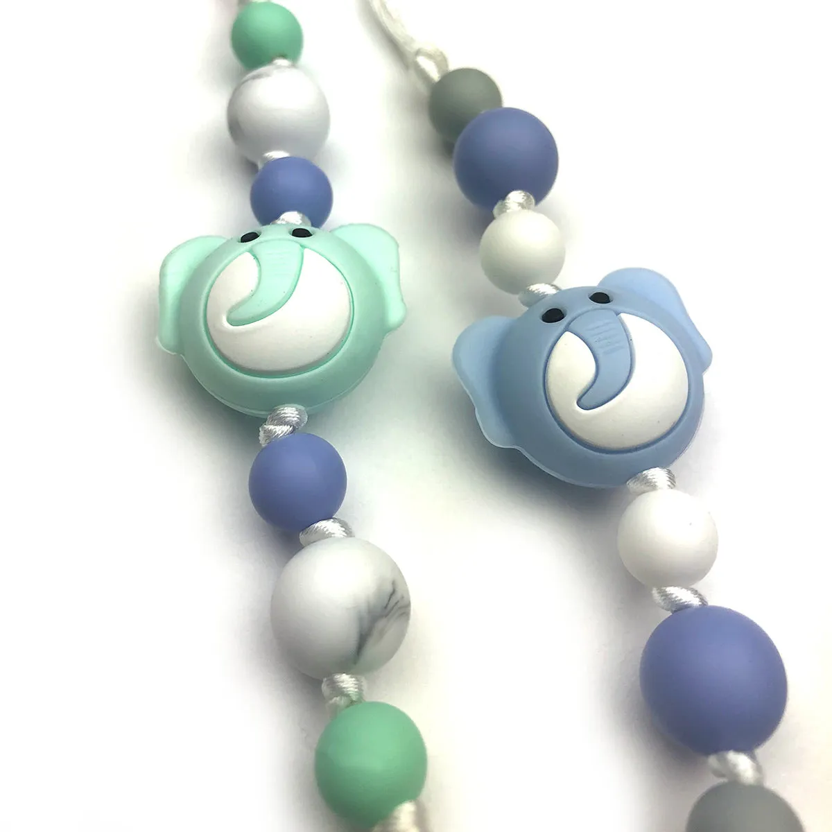 Blue & Green Elephants Silicone Pacifier Clip 2pk